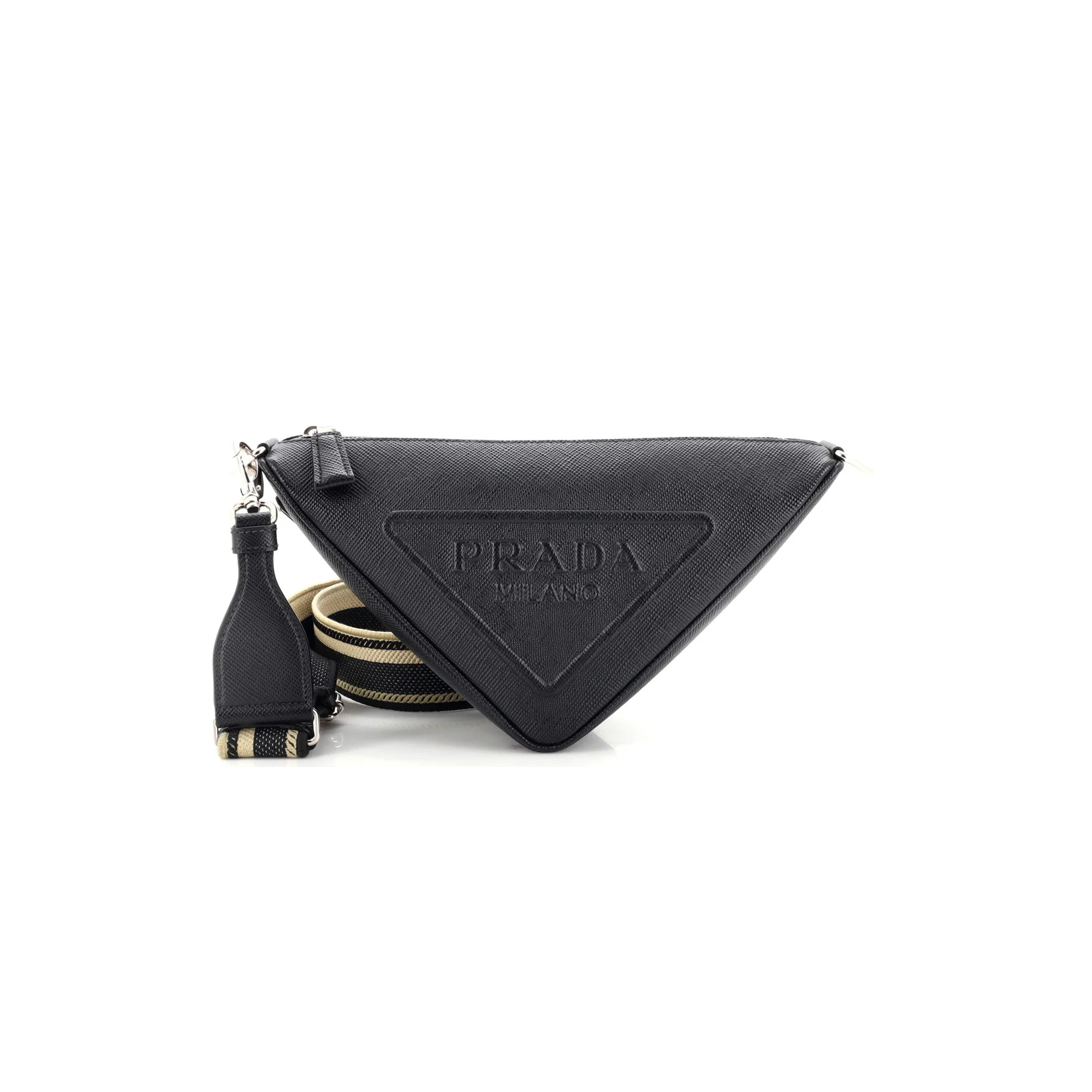 Pra*a triangle logo zip crossbody bag saffiano leather 2vh155 (28*18*11cm)